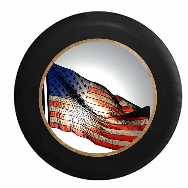 American Flag Waving POW MIA Veteran Military Jeep RV Spare Tire Cover Black 29 in American Unlimited 
